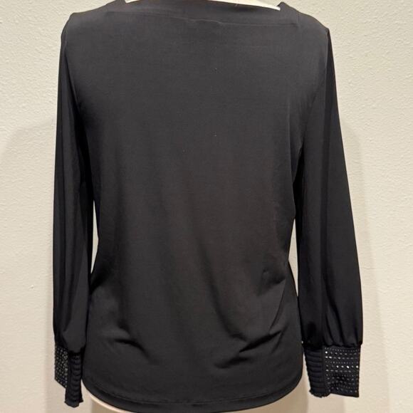 Chico's top black knit long sleeve square neck with beaded cuffs Sz 1 US Med - Picture 2 of 9